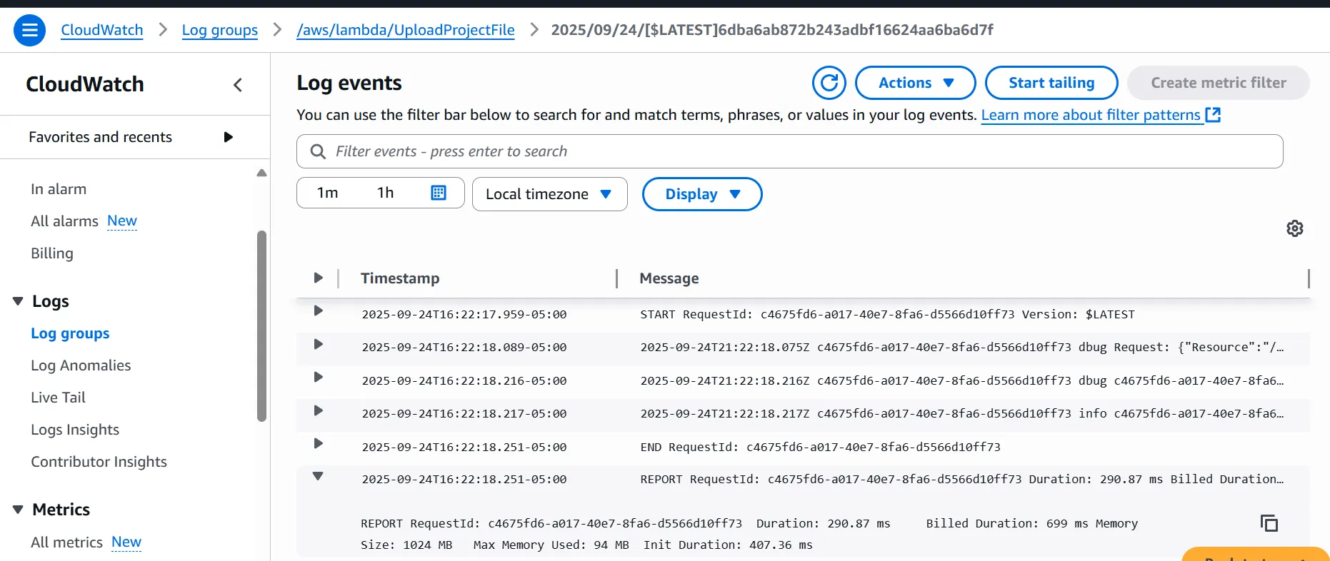 Monitoring Files by project screen