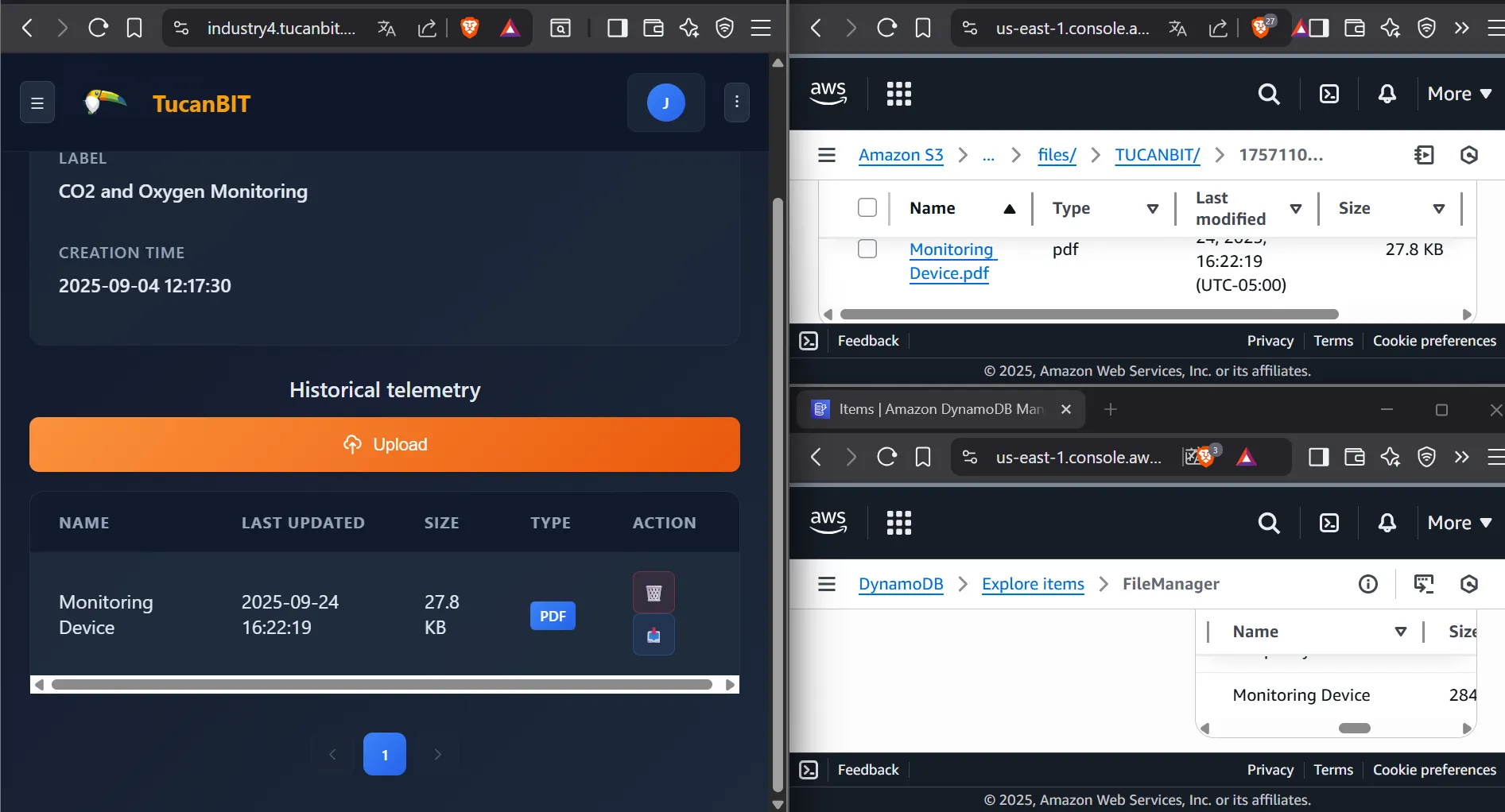 S3 and DynamoDB data persistence Files by project screen